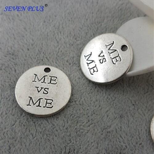 High Quality 20 Pieces/Lot Diameter 20mm Antique Silver Plated Letter Printed Me and Me Words Inspiration charms Pendant