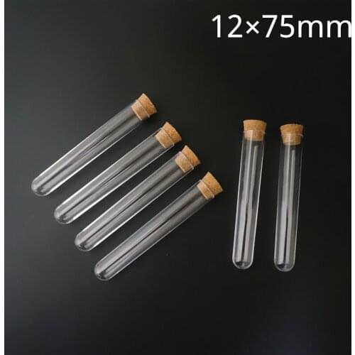 50pcs/100pcs/200pcs 12x75mm Lab Test Tube With Cork Stoppers Transparent Plastic Test Tube Laboratory School