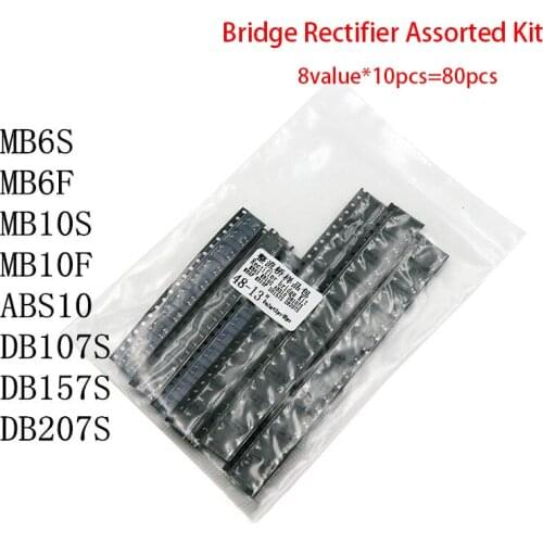 8value*10pcs=80pcs Bridge Rectifier Assorted Kit contains MB6S MB6F MB10S MB10F ABS10 DB107S DB157S DB207S