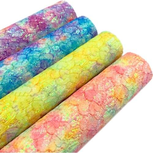 A4 Sheet Chunky Frosted Glitter Faux Leather Iridescent Lace With Heart Sequin Shiny Sewing Fabric DIY Brooch Bow Handmade Decor