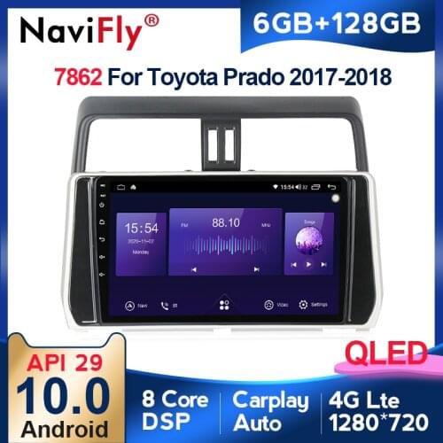 NaviFly 6GB+128GB QLED Screen 1280*720 Android 10 Car Radio Audio Multimedia Player For Toyota Land Cruiser Prado 150 2017-2018