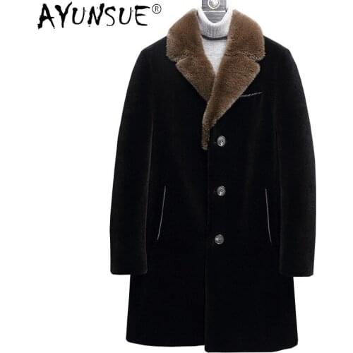 AYUNSUE 2021 Winter 100% Genuine Wool Jacket Male Mink Fur Collar Down Jackets New Long Mens Trench Coat Casaco Masculino Gmm34