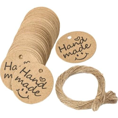 Handmade Tags - 100-Pack Face Paper Gift Tags, Craft Labels with String for Wedding, Birthday, Holiday, Baby Shower