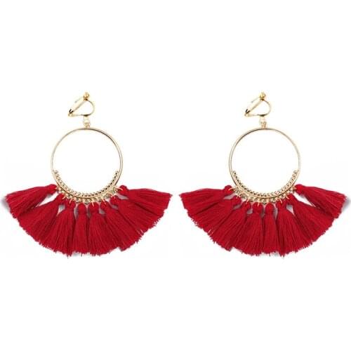 Bohemian Handmade Long Tassel Clip On Earrings No Pierced for Women Vintage Statement Tassel Earrings Fashion Party Jewelry Gift