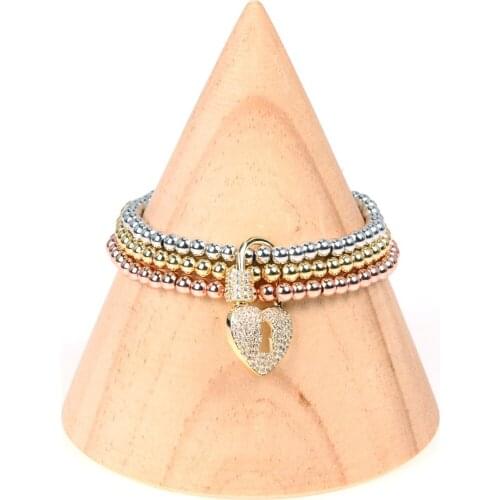 EYIKA New Design Gold/Rose Gold/Silver Color Metal Bead Chain Bracelet With Lock Star Heart Keychain Zircon Bangle Women Jewelry