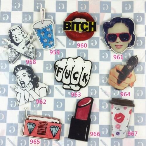 100 pieces/lot Cartoon Icon Badges Female Male Clothes Portrait Fist Cups Lipstick Acrylic Brooches Clothing Backpack Pins Badge
