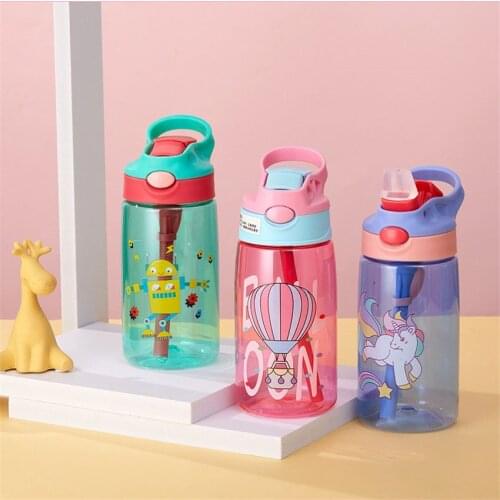 450/480ML BPA Free Cartoon Water Bottle With Straw Sport Bottle Hiking Climbing Bottle for Children Healthy Drinking Kids bottle