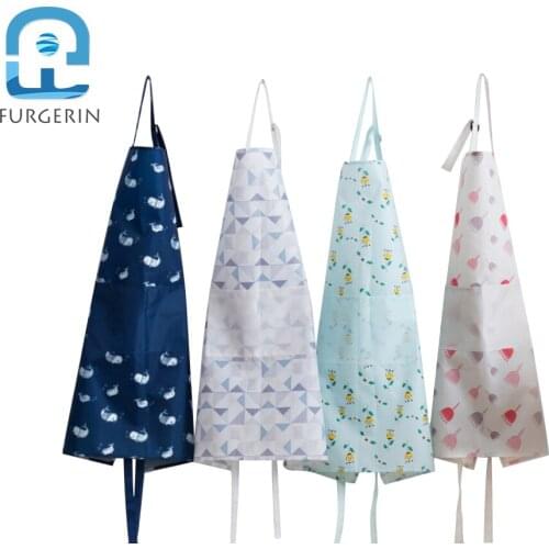 FURGERIN Waterproof Apron Dress anti-oil Kitchen Aprons for Woman Cartoon Printing apron barista waitress with Pocket Oxford
