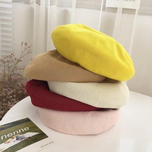 French Vintage Knitted Beret Women Autumn Winter Soft Solid Korean Knit Berets Female Korean Casual Painter Hat
