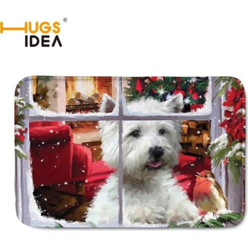HUGSIDEA Christmas Westie Bathroom Customized Mat Printed Bathroom Kitchen Carpets Doormats Floor Mat for Living Room Anti-Slip
