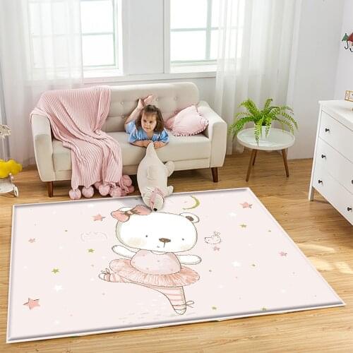 Interesting Animal Cute Bear Pink Flannel Children Carpet Non-Slip Baby Carpet Rectangular Bedroom Living Room Decor Carpet