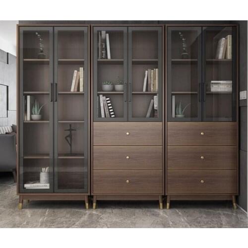 Bookcase with glass door bookcase bookcase combination Nordic simple floor dust-proof bookcase grid cabinet storage cabinet