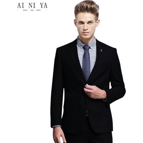 Handsome men business suits formal occasions of pure black men wedding the groom high quality fashion suit (jacket + pants)
