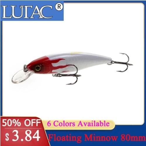 LUTAC 3D Eyes plastic 10g80mm treble hook Floating minnow Top water fishing hard bait high quality Artificial Lure Tackle