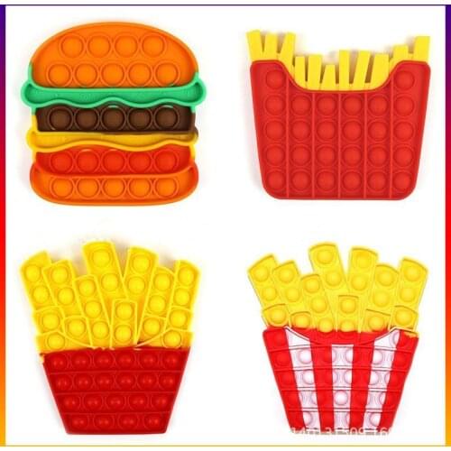 Kawaii New Pop Antistress Push Hamburger French Fries Food Bubble Fidget Toys Simpl Dimmer Figet Toy Kid Tie Dye Game Brinquedos