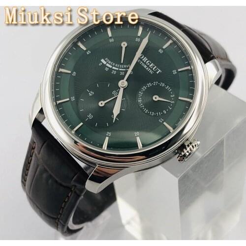 CORGEUT 40mm mens high quality power reserve watch date green dial waterproof Seagull ST1780 movement mens automatic watch