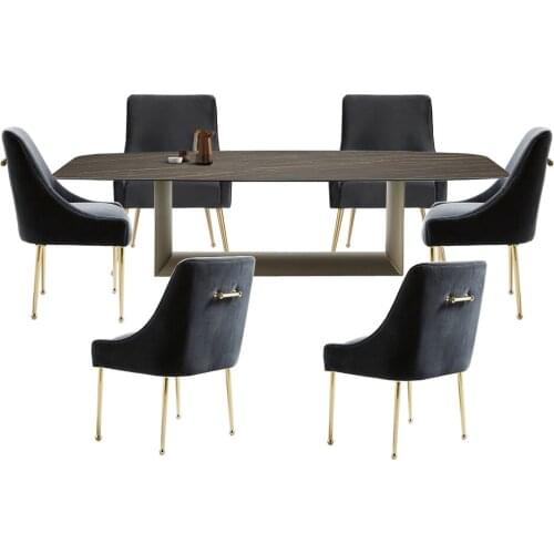 Dining table set comedor sillas de comedor стол обеденный Nordic modern sintered stone and gold stainless steel 6 chair стул кре