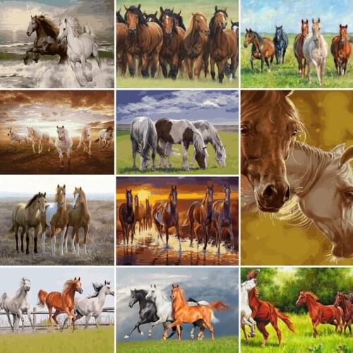 50/65/75cm Paint By Numbers For Adults Children HandPainted group horse run animal Oil Painting Home Decor Acrylic Painting