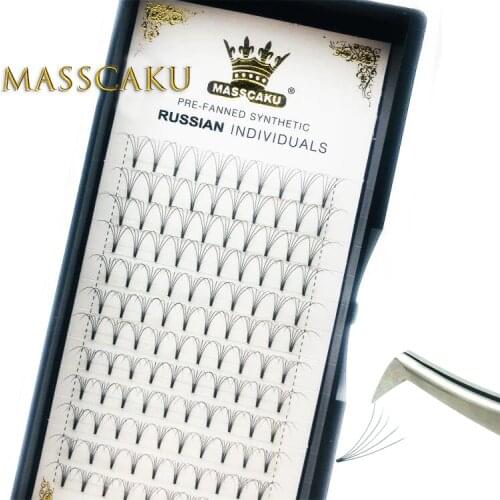 MASSCAKU 1 Case Wholesale Short Stem Lash Premade Russian Volume Fans Faux Mink Eyelashes Premade Eyelash Extensions Makeup