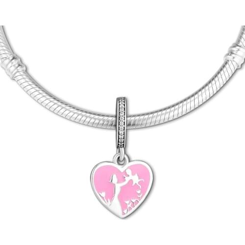 Fits for Pandora Charms Bracelets Mom & Daughter Heart Beads 100% 925 Sterling Silver Jewelry Free Shipping