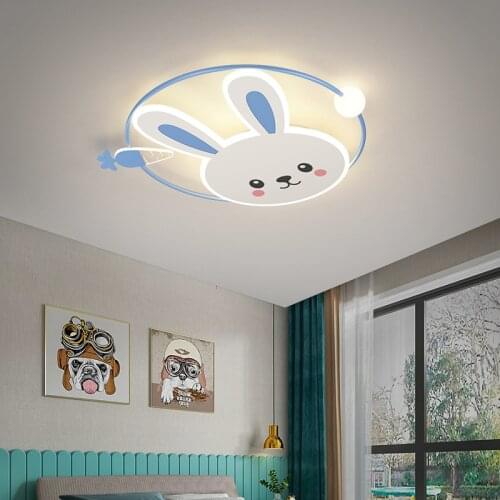 New LED Ceiling Lights For The Childrens Room Bedroom Study Nursery Kids Girls Boy Blue Round Bunny Modern Hanging Lamp Fixture