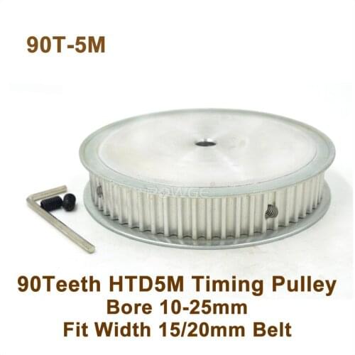 POWGE 90 Teeth 5M Synchronous Pulley Bore 10-25mm Fit Width 15/20mm 5M Belt 90T 90Teeth HTD 5M Timing Belt Pulley 90-5M AF