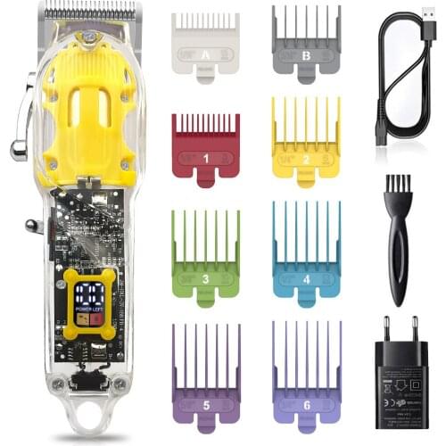 HATTEKER Transparent Hair Clippers Hair Trimmer for Men Professional Electric Hair Cutting Machine with 8 Colorful Guide Combs