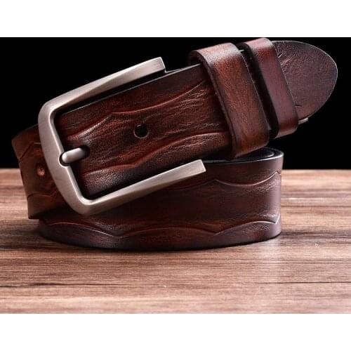 Mens Leather Prong Belt New Genuine Leather Belts for Men Male cowhide vintage Waistband