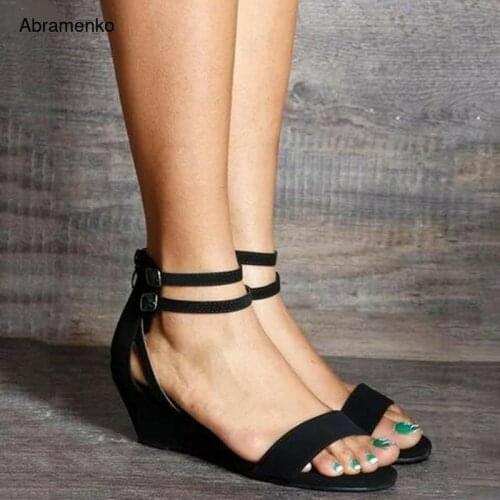 Wedges Platform Gladiator Sandals Buckle Suede Shoes For Woman Summer Casual Shoes Woman Peep Toe Flip Flops Slipper Size 34-43