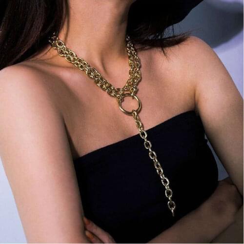 Thick Chain Chokers Gold Metal Big Circle Double Layer Collar Fashion Statement Collier Jewelry Bulk Punk Necklace & Pendant