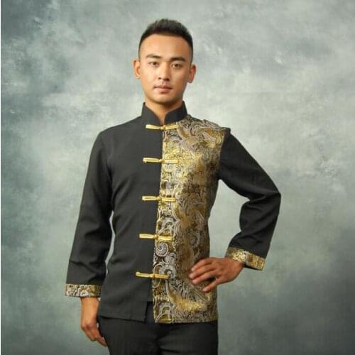 Spirng Traditional Thai shirt Men tops Long sleeve Blouse Waiter overalls Vintage