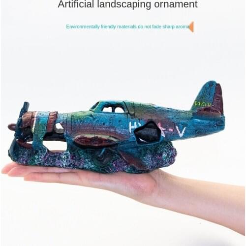 Broken Fighter Plane Shape Aquarium Decoration Fish Tank Landscape Resin Aircraft Ornament Aquarium Accessories Decoration ZA130