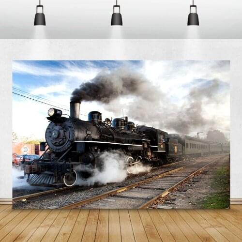 Laeacco Vinyl Backgrounds Old Dark Steam Engine Train Historic Smoke Pattern Photography Backdrops Photocall Photo Studio