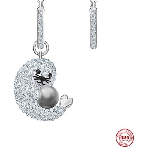 2020 New Fashion Charm Sterling Silver Original 1:1 Copy, Asymmetric Design Cute Dolphin Earrings Women Luxury Jewelry Gifts