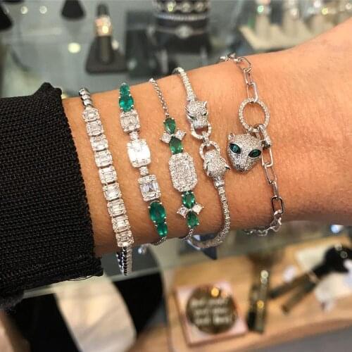 2021 Fashion Cute Animal Leopard Charm Bracelet For Women Girl Classic Bling Cz Circle Square Wedding Adjusted Size Jewelry Gift