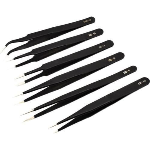 1.5mm Industrial Tweezers Anti-Static Stainless Steel Tweezer Set Mobile Phone Repair Tools ESD Precision Tweezer ESD10 to ESD15