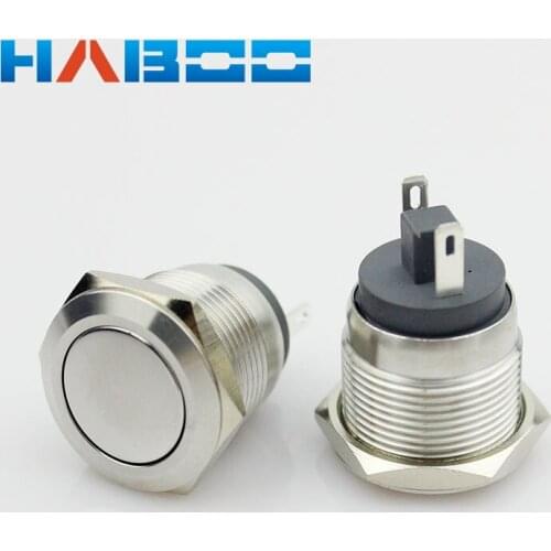 10pcs packing flat head push button electric switch 1NC 2pins waterproof momentary switch IP67