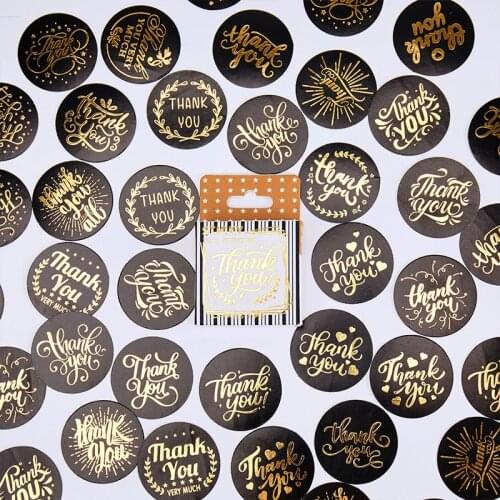 46Pcs/box Gold Thank You Stickers Cute Pink Blue Black Green Stickers With Gold Word For Small Business Decor Scrapbook Sticker