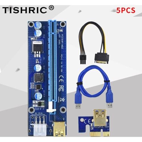 TISHRIC 5PCS VER009S Riser Card Newest 4Pin PCI PCIE 009S Riser Adapter USB 3.0 PCI-E 1X To 16X Extender For GPU Miner Mining