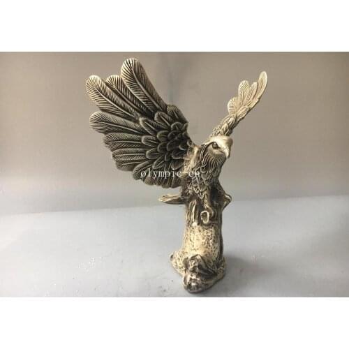 9'' tibetan bronze silver carved beast animal bird spread the wings Eagle Hawk