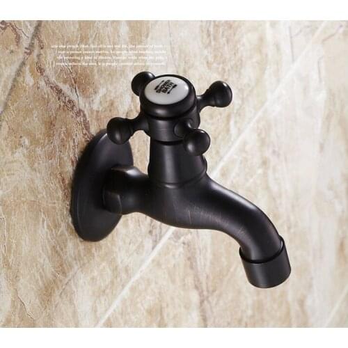 Antique Wall Mounted Oil Rubbed Bronze Black Finish Washing Machine Taps Single Handle Bibcocks Cold Water Faucet /Mop Pool Taps