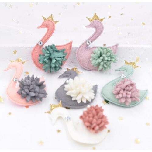 4/6Pcs 6CM Plush Fabric Pads Appliques Crown Rhinestone Flower Kawaii Swan Patches for Clothes Sewing DIY Hair Bow Ornament S65
