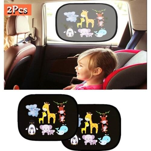 2PCS Car Sun Shades Cute Cartoon Foldable UV Protect Curtain Side Window Sunshade Cover For Baby Kids Universal Car Styling