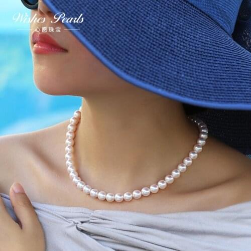 Free shipping gorgeous 7-8mm round white pearl necklace 18inch 14k clasip