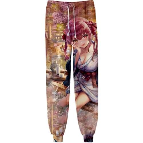 HOLOLIVE VTuber Houshou Marine 3D Men/Women Neutral StyleThreaded Bunched Trousers Japan Kawaii Threaded Bunched Leg Pants