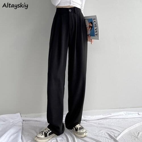 Pants Women Full Length Trousers Solid Simple All-match Wide Leg Chic Vintage Streetwear Popular Fashion Elegant Soft Loose Ins