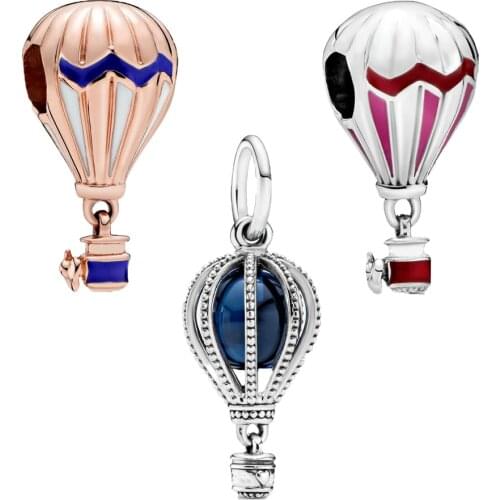 925 Sterling Silver Beads Blue Rose Golden Red Hot Air Balloon Charm Fit Original Pandora Bracelets Women DIY Fashion Jewelry