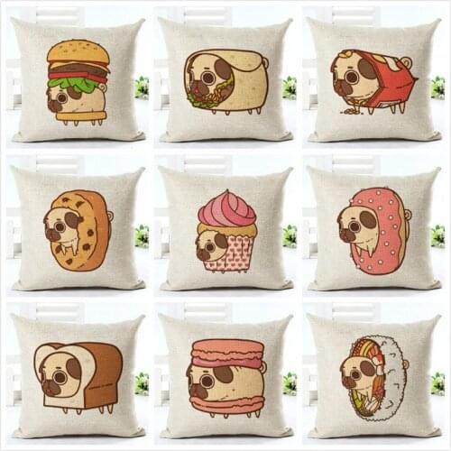 Cute pug dog hamburger cushion cover cartoon dog pillow case hug pillow case sofa car decoration cover can be customized