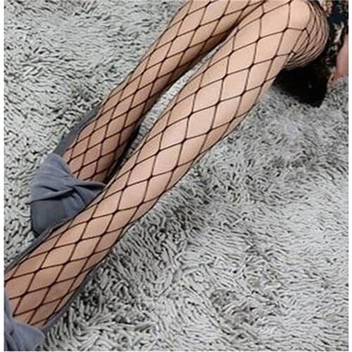 European and American black lace stockings womens fun fishing net panties stockings big mesh sexy stockings