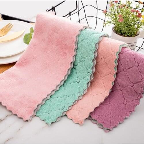 Cleaning Towels Coral Cheaper Double-layer Absorbent Microfiber Kitchen Dish Cloth Non-stick Oil Household Cleaning Wiping Towel